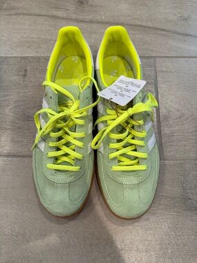 adidas Light Green Suede Sneakers with Neon Yellow Accents
